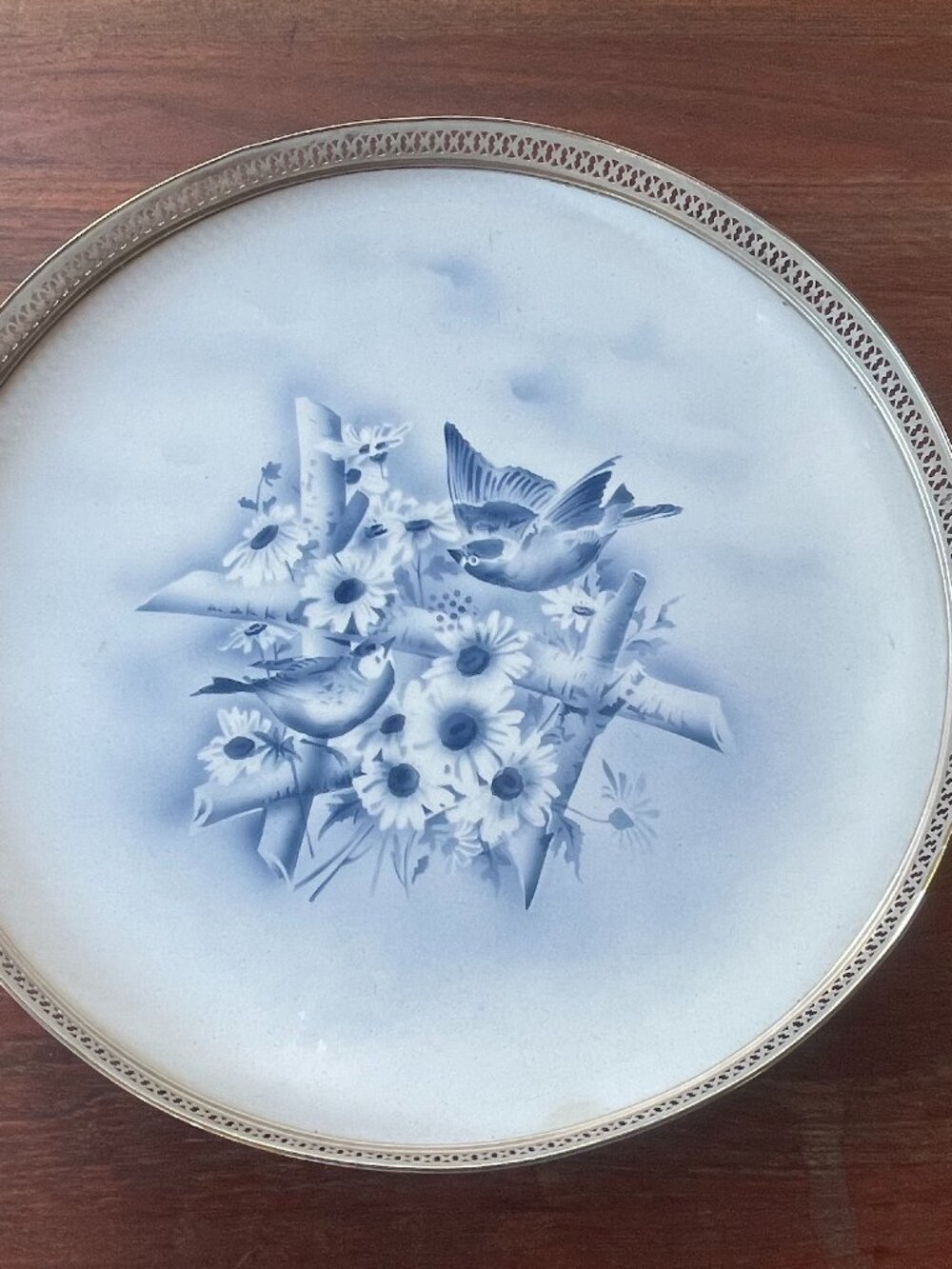 Antique German Theodor Paetsch Air Brush Lilies Birds Serving Tray